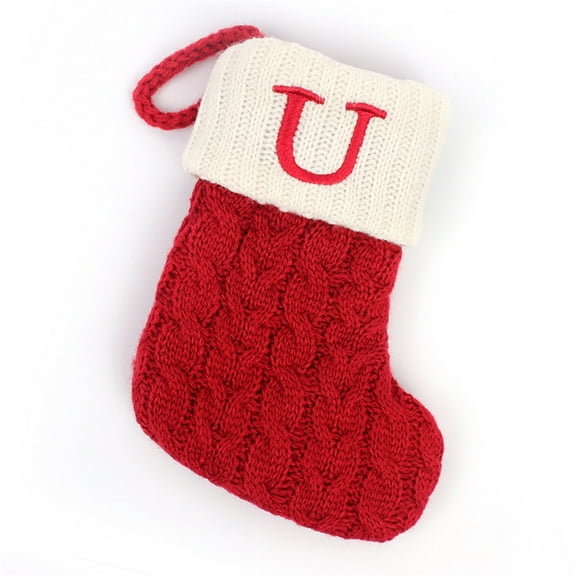 U Christmas Stocking Ornament Alphabet Letter Hanging Decor For Tree Festive Holiday Decoration Candy Bag Small Decorative Sock 1 Piece