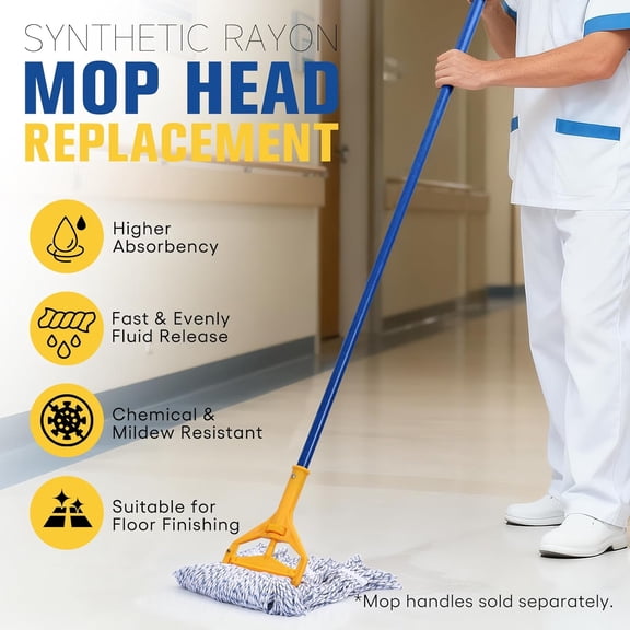 U-Clean Rayon Finish Mop Head Replacement - 6 Pack X-Large Premium Synthetic Yarn for Commercial Floor Cleaning