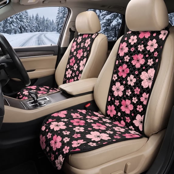 FOR U DESIGNS 2 Pack Car Seat Covers, Breathable Seat Protectors Pink Cherry Blossom Print, 2 Pcs Car Seat Protector for SUVs Truck Van, Keep Your Seats Clean & Dry, Washable, Universal Fit