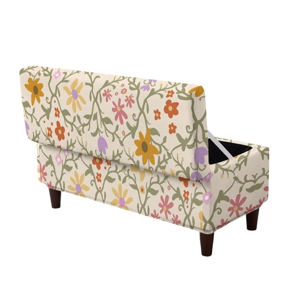 FOR U DESIGNS Abstract Cute Flower Print Flip-Top Storage Ottoman Cover Stretch Rectangle Footrest Stool Slipcover with Elastic Band Washable Furniture Protector for Bedroom Living Room