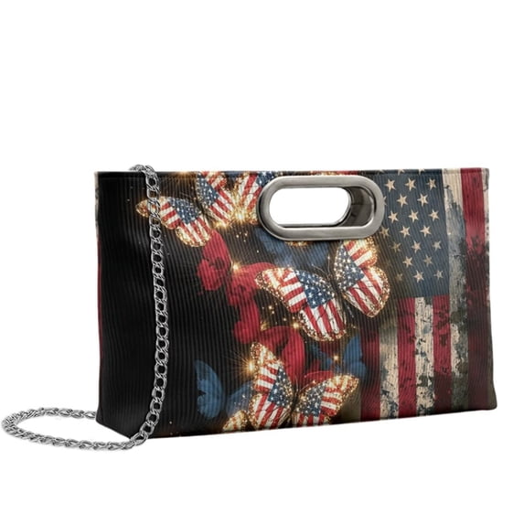 FOR U DESIGNS American Flag Butterfly Print Evening Clutch Purses for Women Formal Clutch Bags for Formal Party Cocktail Prom PU Leather Evening Handbags with Chain, 250th Anniversary
