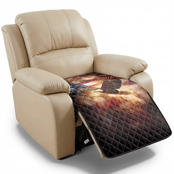 FOR U DESIGNS American Flag Eagle Flame Print Recliner Chair Covers for Large Recliner, Reclining Sofa Slipcover Waterproof Anti-Slip Furniture Protector, Soft Breathable Armless Reclining Slipcover