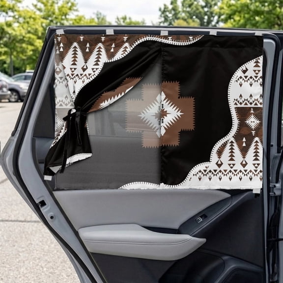 FOR U DESIGNS American Geometric Aztec Print Car Rear Window Sunshade with 5 Magnets, Magnetic Car Window Curtain 2 in 1 Blackout & Semi-Transparent, Double Layer Privacy Full Covers for Backseat