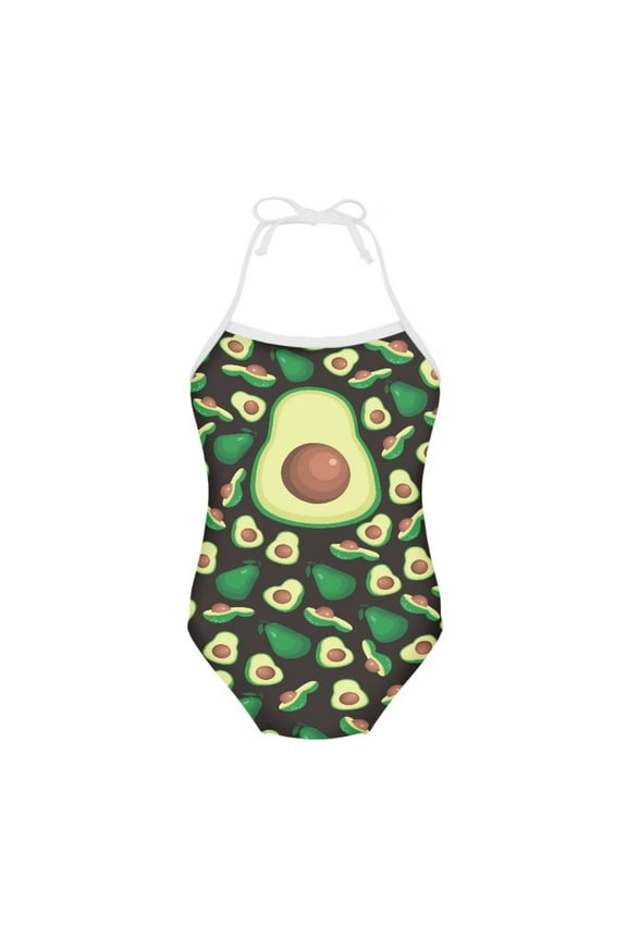 FOR U DESIGNS Avocado One Piece Halter Bathing Suits for Kids Toddlers Casual Off Shoulder Swimwear Size 9-10 Years Quick Dry Summer Beach Swimsuit for Beach Pool
