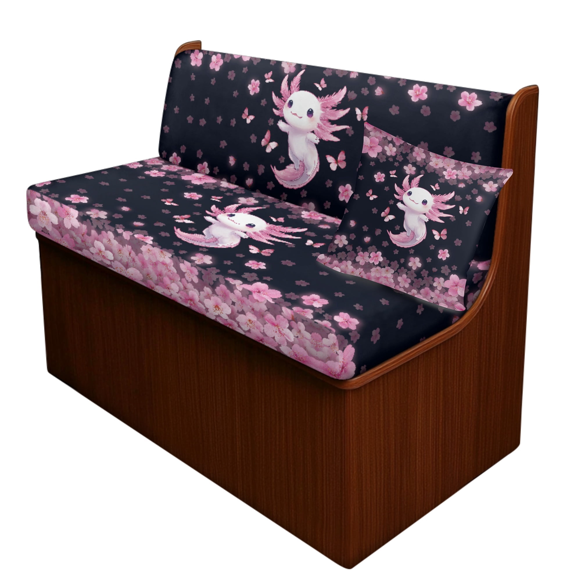 FOR U DESIGNS Axolotl Cherry Blossom Print 3 Pcs RV Dinette Cushion Covers Elastic Camper Seat Covers with Pillowcase, Stretch Loveseat Sofa Chair Cover Furniture Protector for RV Camper Bench