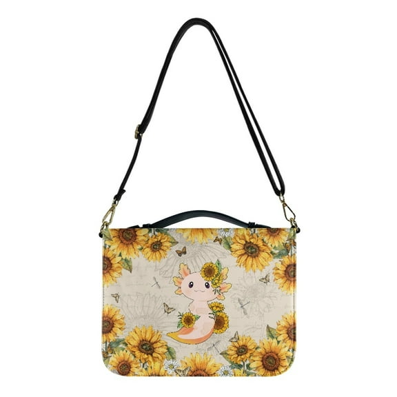 FOR U DESIGNS Axolotl Sunflower Leather Bible Cover Case Portable Bible Book Cover Carrying Case Size Medium Large Capacity Bible Holder Case for Women Bible Accessories