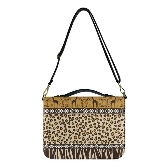FOR U DESIGNS Aztec Ethnic Giraffes Bible Cover for Women Leopard Print Size Large Portable PU Leather Bible Cover Case for Women Reusable Bible Bag for Men with Shoulder Strap