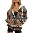 thumbnail image 1 of FOR U DESIGNS Aztec Ethnic Zip Hoodies for Women Oversized Long Sleeve Hoodie Size XS Hooded Sweatshirt Women with Front Zipper Lightweight Down-Shoulder Collar Activewear, 1 of 7
