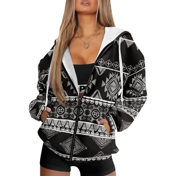 FOR U DESIGNS Aztec Southwest Zip Up Hoodie Oversized Sweatshirts for Women Loose Fit Hoodies Jacket Size M Long Sleeve Cardigan for Women Hooded with Pockets Winter