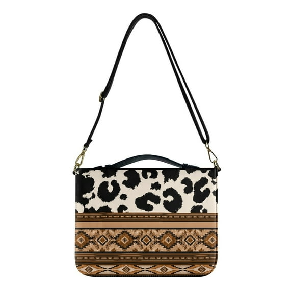 FOR U DESIGNS Aztec Tribal Bible Cover Case Cow Print PU Bible Cover Case with Shoulder Strap Bible Bags for Women Organizer Tote Size Large Soft Bible Book Carrying Case