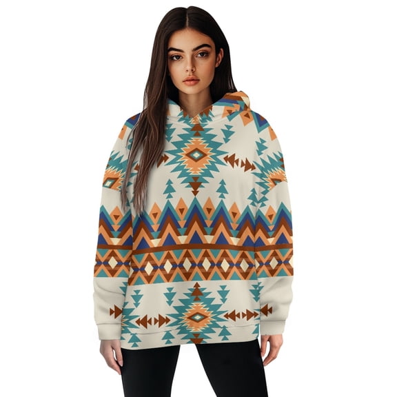 FOR U DESIGNS Aztec Tribal Hoodies Sweatshirts Hooded Pullover for Women Size L Oversized Women Graphic Down-Shoulder Collar Hoodie Designs Pullover Long Sleeve Tops