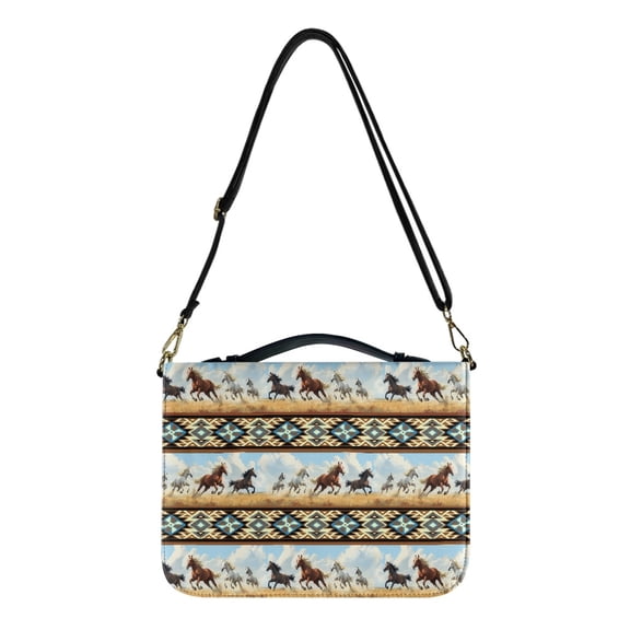 FOR U DESIGNS Aztec Tribal Horse Bible Case for Men Size M Washable Bible Bag with Handle Leather Bible Covers for Women Wear Resistant Bible Study Supplies Carrying Bag Tote with Strap
