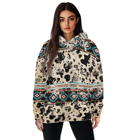 FOR U DESIGNS Aztec Tribal Ladies Hoodie Sweatshirts for Women Trendy Graphic Hoodies Pullover Size M Women Oversized Hooded Cardigan Long Sleeve Down-Shoulder Collar Tops