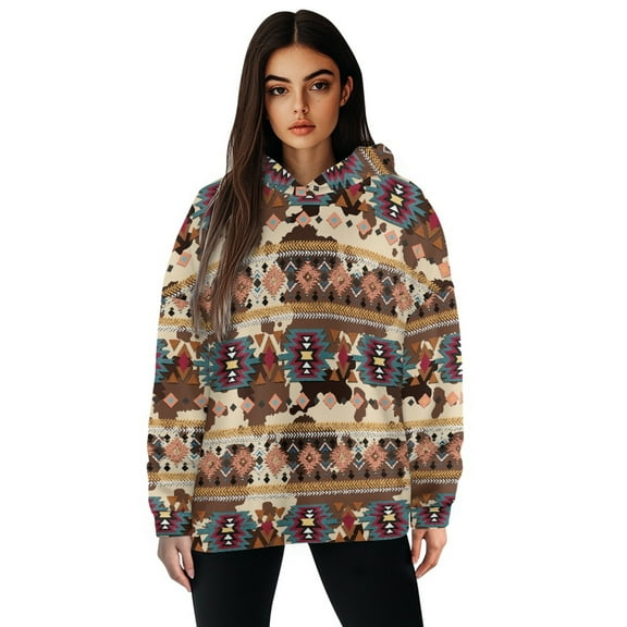 FOR U DESIGNS Aztec Tribal Pullover Hoodies for Women Oversized Sweatshirts Size L Hoodie Lightweight Sweatshirt with Hood for Women Pullover Long Sleeve Sportswear