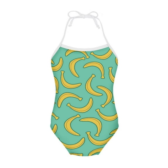 FOR U DESIGNS Banana One Piece Swimsuits for Girls Lace up Back Bathing Suit with Adjustable Strap Kdis Toddler Swimsuit Fashion Beach Sport Swimwear Size 9-10