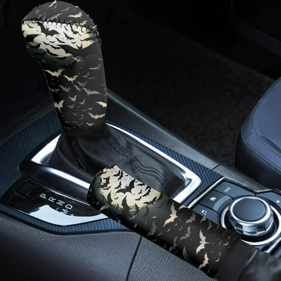 FOR U DESIGNS Bat Pattern 2 Pieces Car Gear Shift Cover Set for Women Men, Non-Slip Auto Gear Shift Knob Protector with Handbrake Cover Automotive Interior Decoration