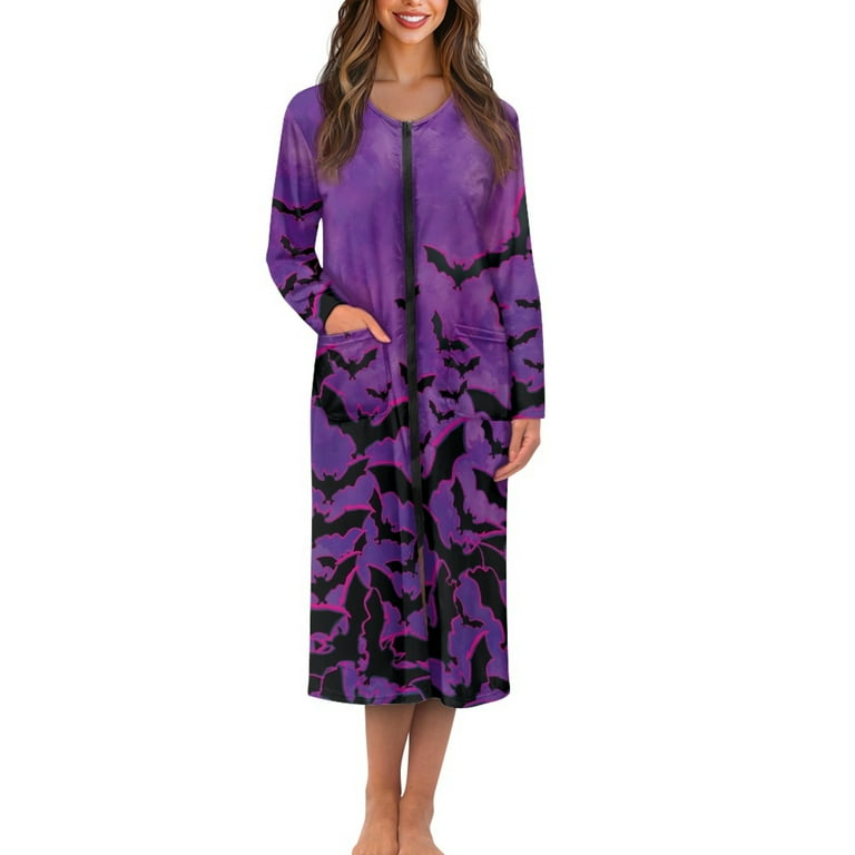 FOR U DESIGNS Bat Purple Pattern Womens Nightgown Lightweight