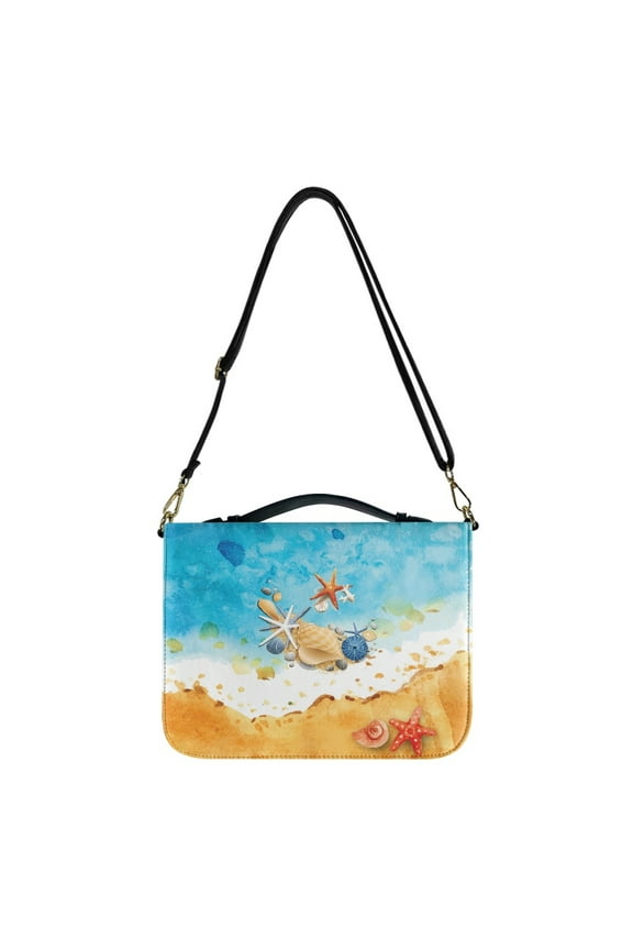 FOR U DESIGNS Beach Ocean Bible Case Bag Starfish Bible Cover Leather Case for Women Men Size M Portable Sturdy Bible Protective Carrier Aesthetic Bible Bag with Handle and Zippered