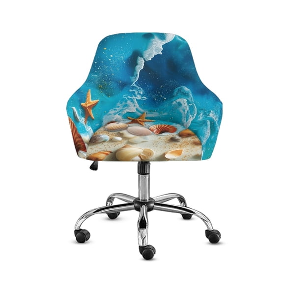 FOR U DESIGNS Beach Starfish Seashell Pattern Dining Chair Cover Comfortable Curved Back Chair Slipcover with Arms, Office Desk Chairs Protector for Vanity Living Room Bedroom