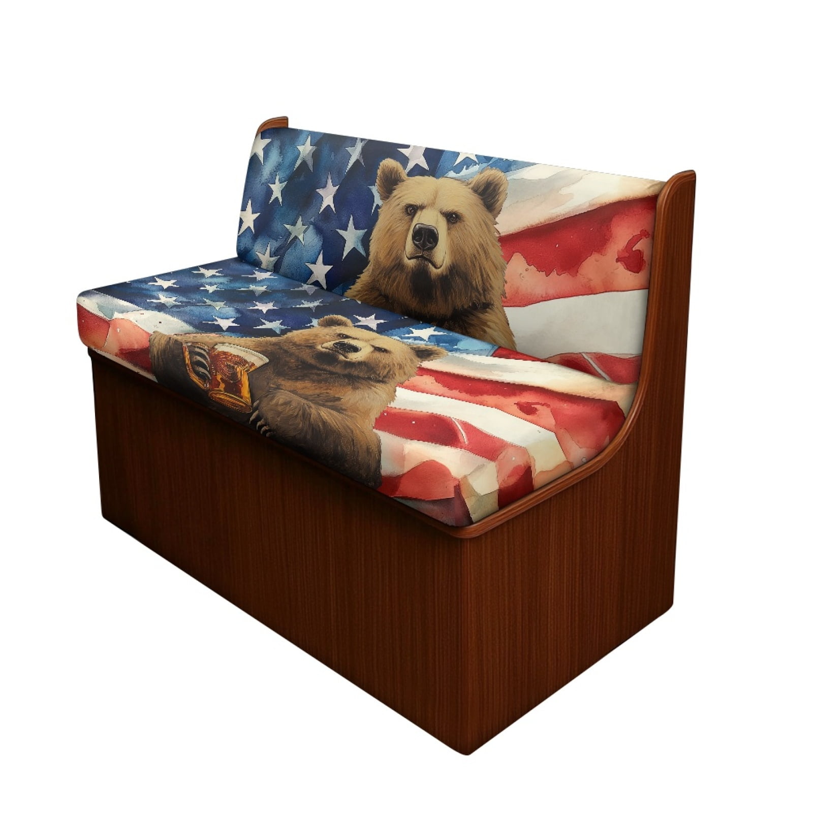 FOR U DESIGNS Bear Beer American Flag Pattern 2 Pcs RV Dinette Cushion Covers Anti-Slip Camper Cushion Slipcover Waterproof RV Couch Cover Sofa Slipover for Travel Trailer Couch