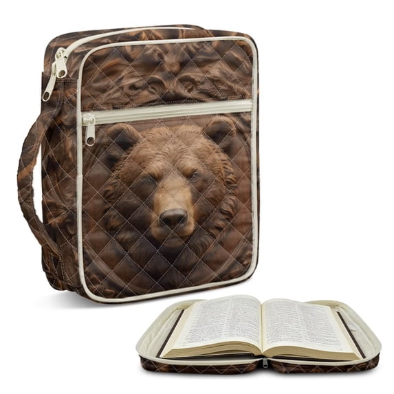 FOR U DESIGNS Bear Brown Pattern Bible Cover Quilted Protective Church Organizer Holder Bag Large Capacity Church Bag Bible Protective Christian Bible Accessories
