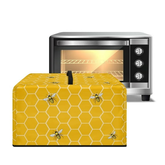 FOR U DESIGNS Bee Honeycomb Pattern Microwave Oven Dust Cover Portable Shield for Countertop Appliances Stain Resistant Microwave Oven Grill Covers Protector Home Decor-S