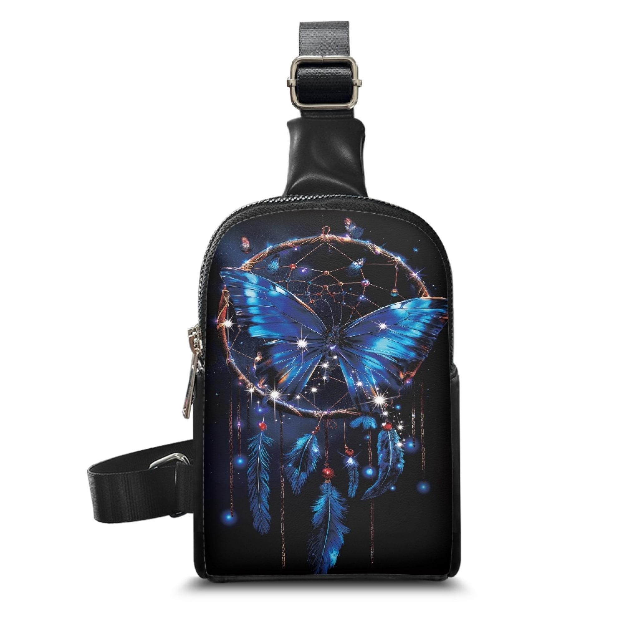 FOR U DESIGNS Blue Butterfly Small Sling Bag for Women Crossbody Purse Dream Catcher Waist Packs with Inner Pocket PU Leather Shoulder Bag Fashion Women's Fanny Packs