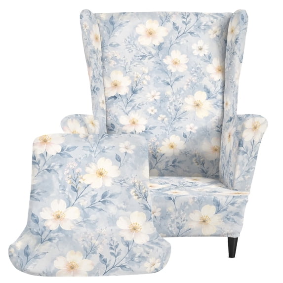 FOR U DESIGNS Blue Flower Print Wing Armchair Slipcovers for Living Room Washable Armchair Sofa Slipovers for Living Room Wear Resistant Furniture Protector for Wingback Chair