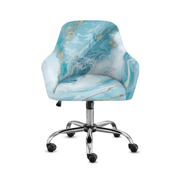 FOR U DESIGNS Blue Marble Pattern Dining Chair Cover Stretch Chair Back Covers with Arms, Breathable Curved Back Chairs Protector for Bedroom Living Room Banquet