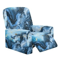 FOR U DESIGNS Blue Marble Print Recliner Chair Covers Anti-Dust Reclining Slipcovers 4-Pieces Soft Recliner Armchair Covers Protector with Storage Pocket