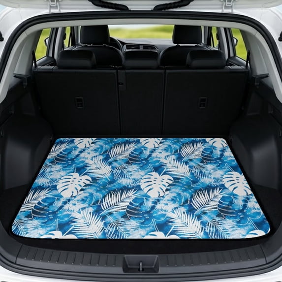 FOR U DESIGNS Blue Tie Dye Tropical Monstera Print Car Trunk Mat 29" x 39" Durable Cargo Mat Washable Cargo Liner Rear Trunk Liner Non-Slip Vehicle Interior Accessories for Car Van SUV