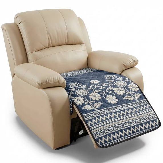 FOR U DESIGNS Blue Vintage Flower Print Recliner Chair Covers Waterproof Non-Slip Reclining Chair Cover, Breathable Recliner Sofa Slipcover Machine Washable Furniture Protector for Pets
