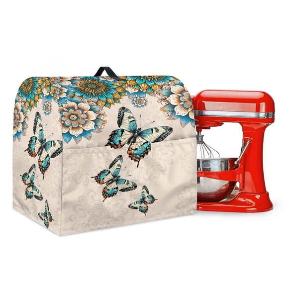 FOR U DESIGNS Boho Mandala Butterfly Stand Mixer Cover All-Season Mixer Dust Covers Multi Pockets for Stand Mixer or Coffee Maker Dust Cover with Top Handle and Pocket - S
