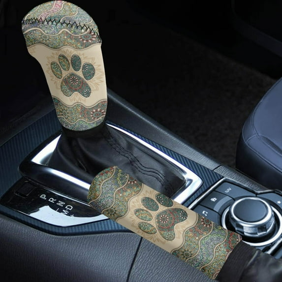 FOR U DESIGNS Boho Mandala Dog Paw Pattern Car Handbrake Cover Gear Shift Cover Set Breathable Car Handbrake Grip Cover with Car Shift Knob Cover for Cars Truck SUV, Pack of 2