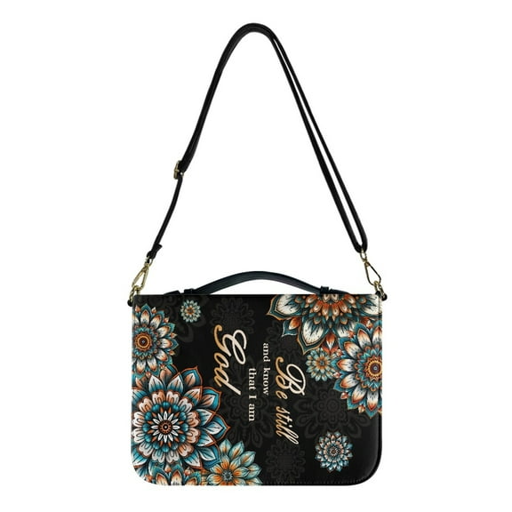 FOR U DESIGNS Boho Mandala Flower Bible Case with Shoulder Strap Bible Study Tote Bag Size Large Lightweight Bible Cover Case for Women Men PU Leather Bible Case Bag Book Carrying Case