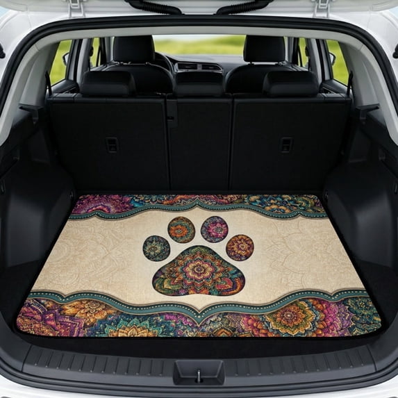 FOR U DESIGNS Boho Mandala Flower Paw Print Trunk Cargo Liner All Weather Heavy Duty Non-Slip Car Trunk Mat Easy Clean Rear Protection for SUV Truck Sedan