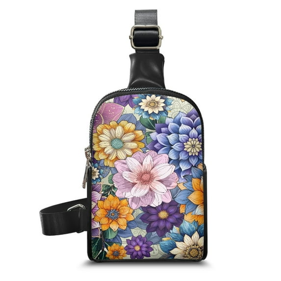 FOR U DESIGNS Boho Mandala Flower Small Sling Bag for Women PU Leather Crossbody Bags Fanny Pack Fashion Chest Bag for Dating Shopping Casual Shoulder Bag with 4 Card Slot