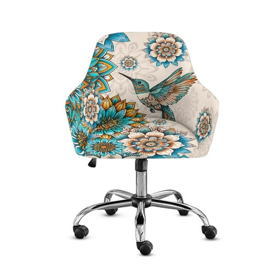 FOR U DESIGNS Boho Mandala Hummingbird Pattern Dining Chair Slipcovers Wear-Resistan Chair Back Covers Cross Legged Chairs Protector with Arms, Covers for Computer Vanity Chairs