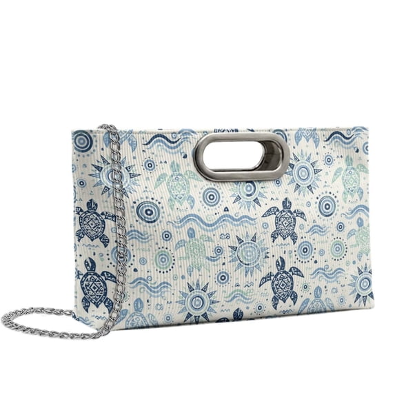 FOR U DESIGNS Boho Turtle Sun Wave Print Evening Clutch with Chain, Leather Shoulder Crossbody Women's Top Handle Purse for Prom, Cocktail Party, Banquets