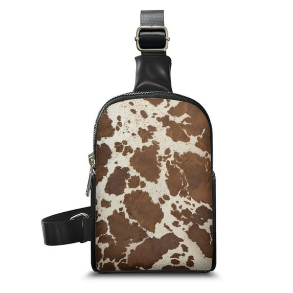 FOR U DESIGNS Brown Cow Print Crossbody Bags for Women Small Sling Bag Trendy Shoulder Bag Girls Fanny Pack PU Leather Chest Bag Womens Waist Pack with Adjustable Strap