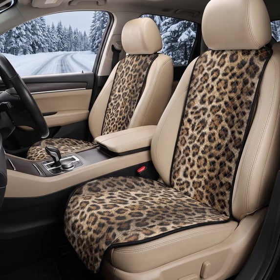 FOR U DESIGNS Brown Leopard Print Car Seat Covers 2 Pack Automotive Seat Cover Breathable Fabric, Machine Washable, Universal Automotive Seat Cover Fits Sedan SUV Truck Van