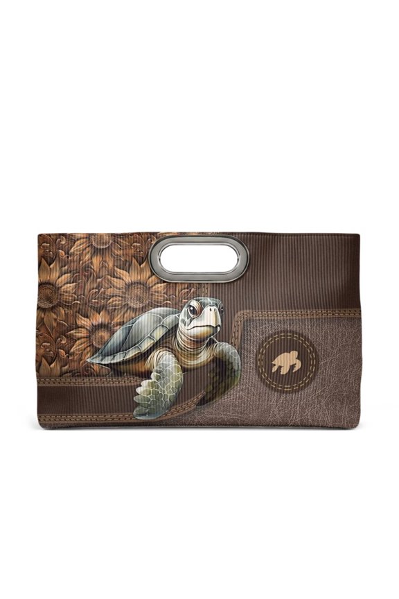 FOR U DESIGNS Brown Sunflower Turtle Print Women’s Event Purse PU Leather Handbag with Chain Textured Stripe Clutch Purse for Cocktail Prom, Wedding, Party