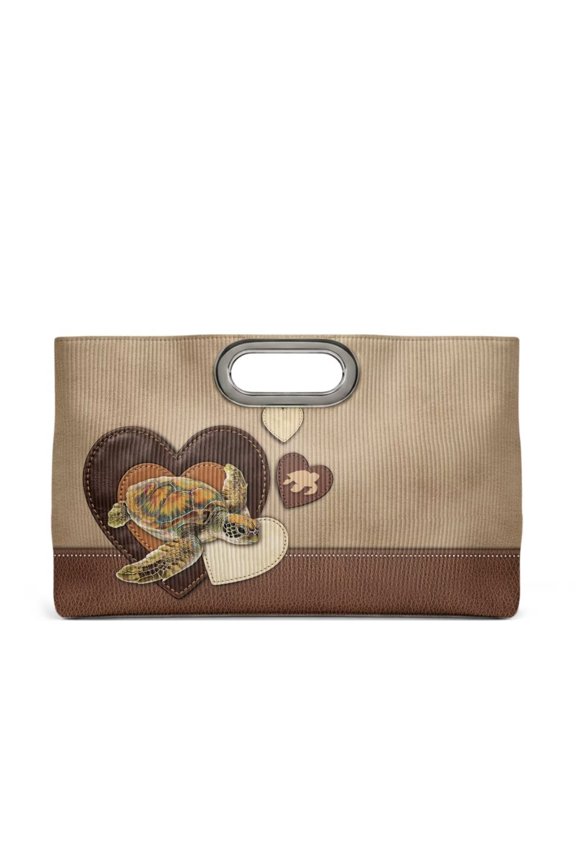 FOR U DESIGNS Brown Turtle Heart Print Top Handle Clutch Purse for Women PU Leather Evening Handbag with Detachable Shoulder Chain for Wedding and Prom