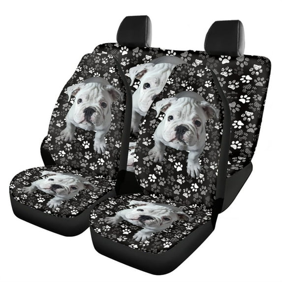 FOR U DESIGNS Bulldog Dog Paw Print Seat Cover for Cars Comfortable Front and Split Bench Rear Scratch-Resistant Front Seat Covers with Matching Back Car Seat Cover for Auto Trucks Van SUV