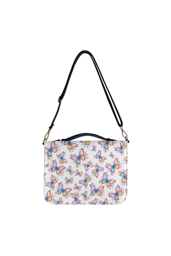 FOR U DESIGNS Butterfly Bible Bags for Women Lightweight Bible Study Tote Bag Size M Fully expandable Bible Bag with Handle and Zippered Leather Bible Bags for Men Kids Organizer