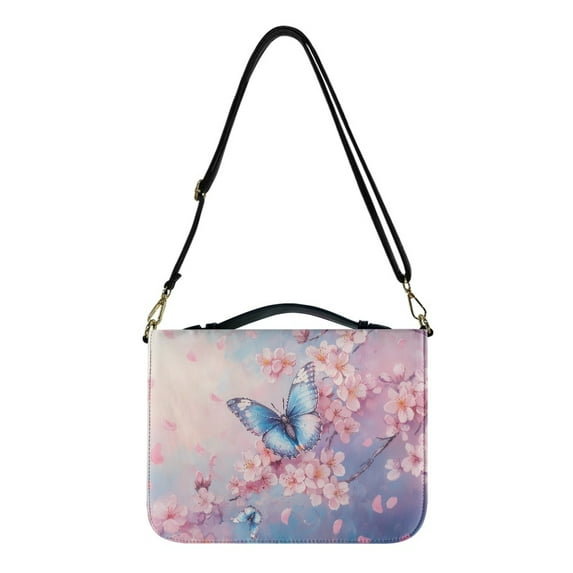 FOR U DESIGNS Butterfly Cherry Blossom Bible Cases for Woman Size 2X-Large Washable Bible Bag for Bible Lover with Adjustable Strap PU Bible Case Carrying Book Cases Soft Bible Tote Bag