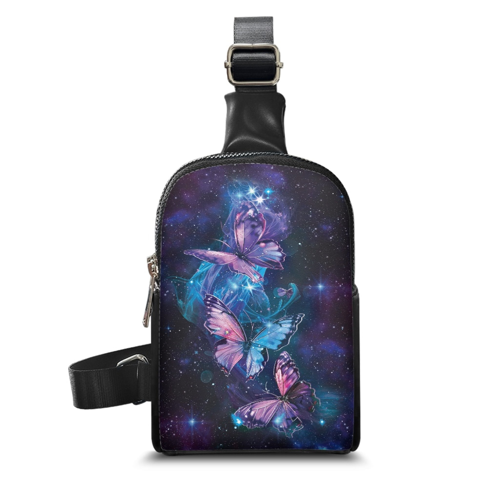 FOR U DESIGNS Butterfly Fanny Pack Crossbody for Women Galaxy Small Sling Bag for Women Fashion Shoulder Bag Casual Chest Bag PU Leather Bum Bag with Smooth Double Zipper