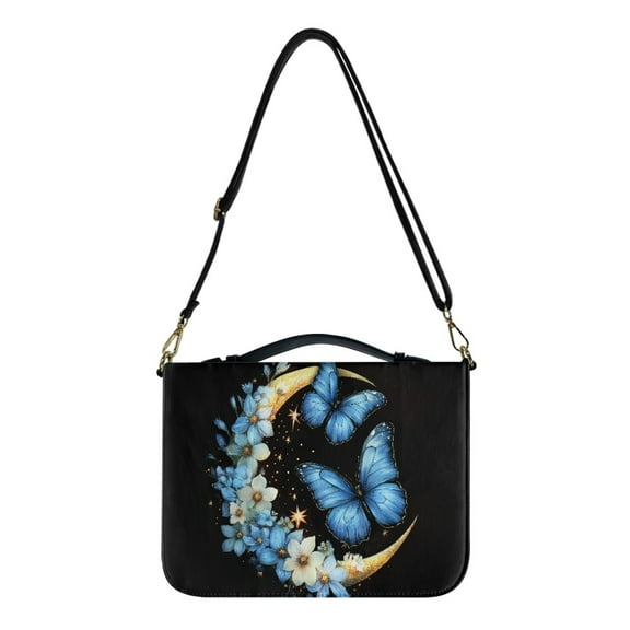 FOR U DESIGNS Butterfly Flower Moon Bible Cover Case PU Portable Bible Carrying Case for Women with Shoulder Strap Tote Bag for Bible and Books Size L Abrasion Bible Carrying Bag for Men