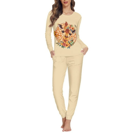 FOR U DESIGNS Butterfly Giraffe Pajama Sets for Women 2 Piece Long Sleeve and Pants Size XS Pj Bottoms Lightweight Lounge Set with Pockets Jogger Sleepwear for Women