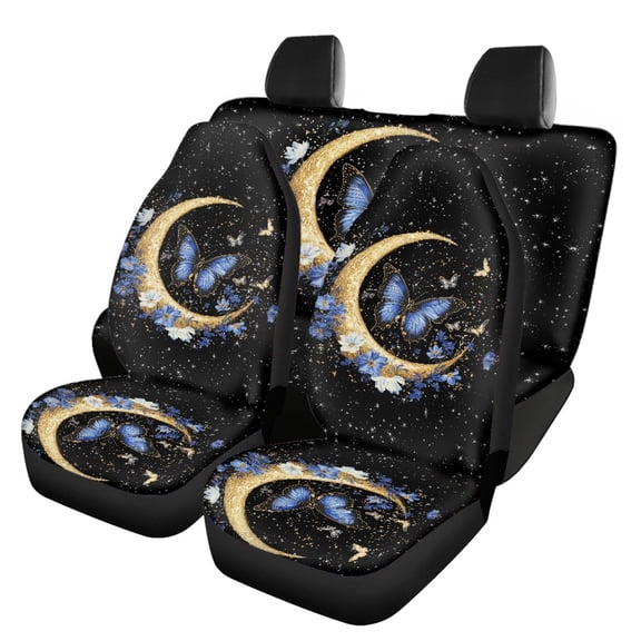 FOR U DESIGNS Butterfly Hibiscus Moon Star Pattern Car Seat Cover Wear-Resistan Car Seat Protectors Stretch Split Bench Compatible Car Interior Covers Universal Fit for Vehicles Trucks and SUVs